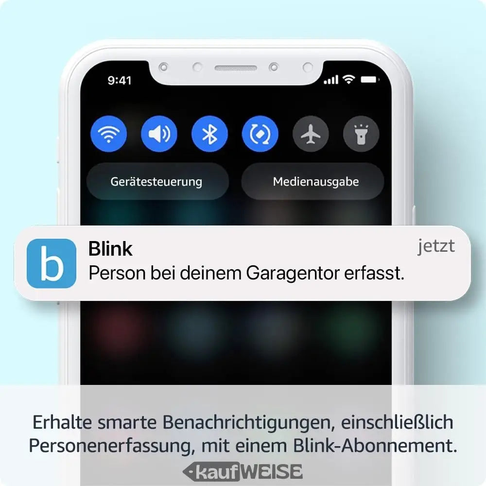 Weißes Smartphone mit schwarzem Bildschirm der Blink Mini 2