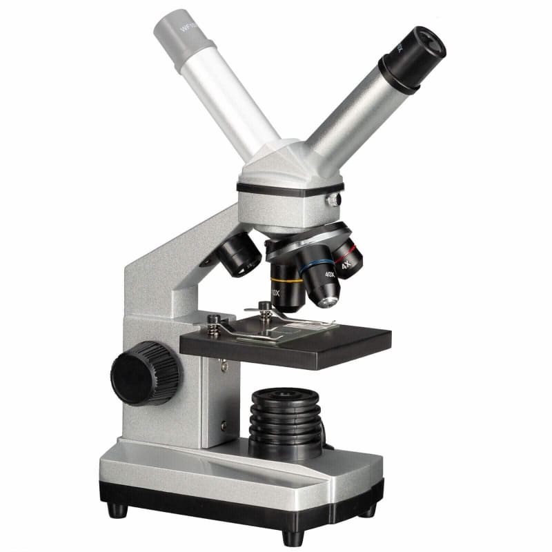 Silberner Binokularmikroskop aus dem Bresser Junior Mikroskop Set 40x-1024x im Sale