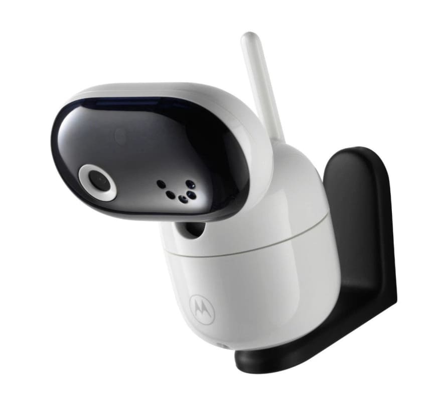 Weiße und schwarze Babyphone Kamera mit Antenne für WLAN Nachtsicht und Schwenkfunktion