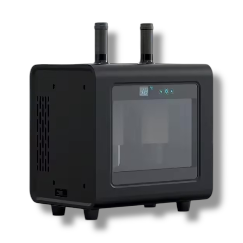 Schwarzer Weinkühler mit zwei Flaschenhaltern für präzise Temperaturkontrolle