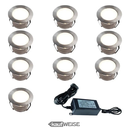 Neun eingebaute LED-Spots mit Netzteil für Terrassenbeleuchtung, SOFIA Set