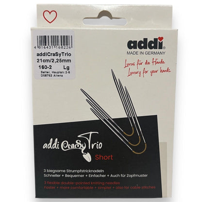 Addi CraSyTrio 21 cm kurze Stricknadeln in der Verpackung für Sockenstricken