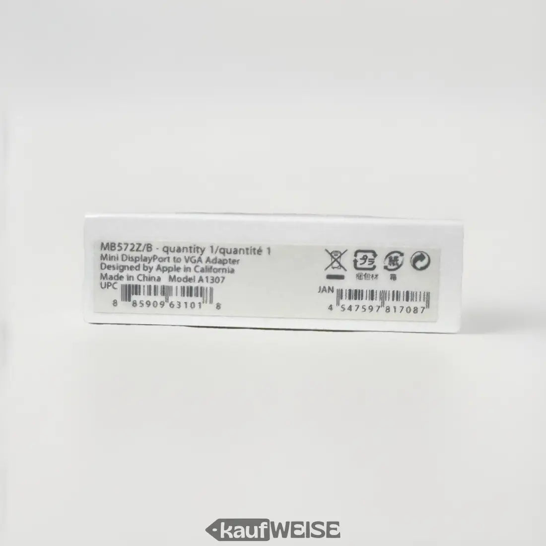 Weiße Pappschachtel für Apple Mini DisplayPort auf VGA Adapter A1307 Original