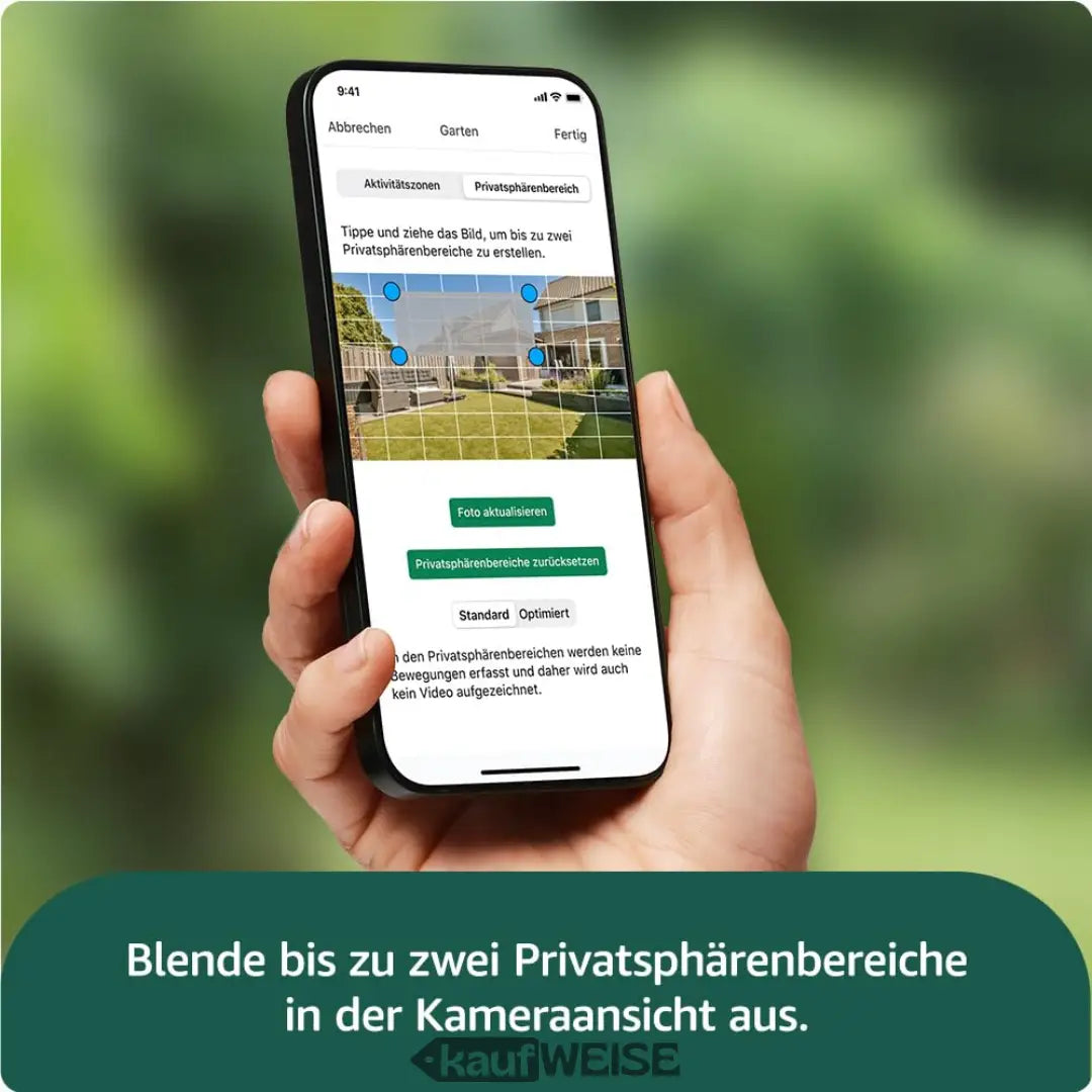 Smartphone mit Privacy-Zonen-Ansicht für Blink Outdoor 4 Überwachungskamera Set