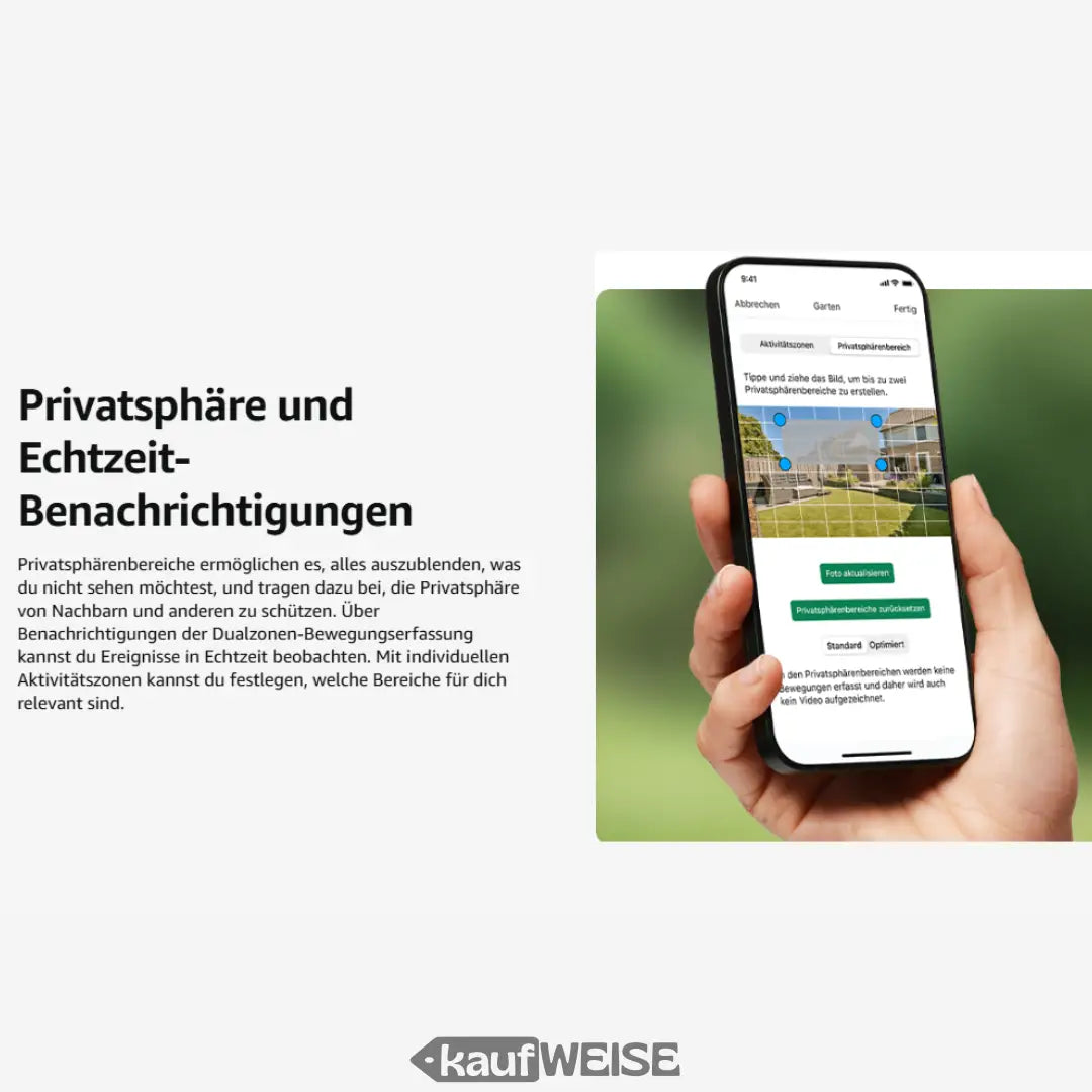 Hand hält Smartphone mit Blink Outdoor Sicherheitsapp für Überwachungskameras