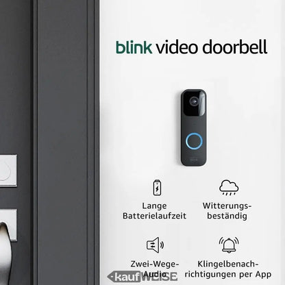 Schwarze Blink Video-Türklingel mit HD-Video, blauen Akzenten und schlankem Design