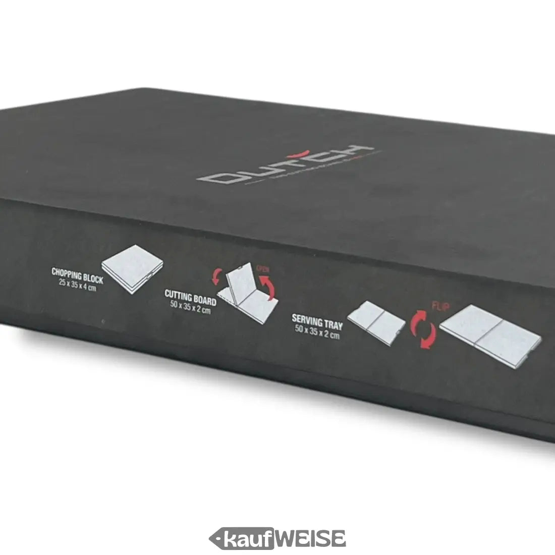 Schwarzes DUTCH 3-in-1 Teak Schneidebrett mit Fächern und Griffen, klappbar XXL
