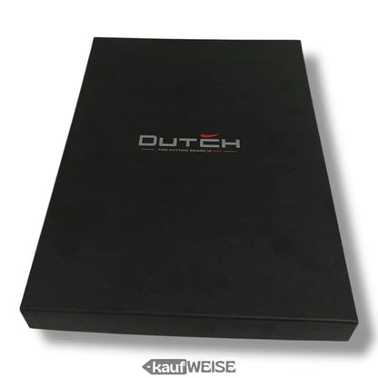 DUTCH 3-in-1 Teak Schneidebrett klappbar massiv XXL mit schwarzer Box und rot-weißem Logo