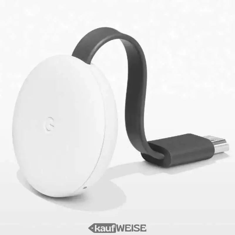 Weiße runde Streaming-Box mit flexiblem USB-C Kabel für Google Chromecast 3. Gen