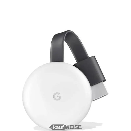 Weiße runde Google Chromecast 3. Generation mit flexiblem dunklem HDMI-Kabel