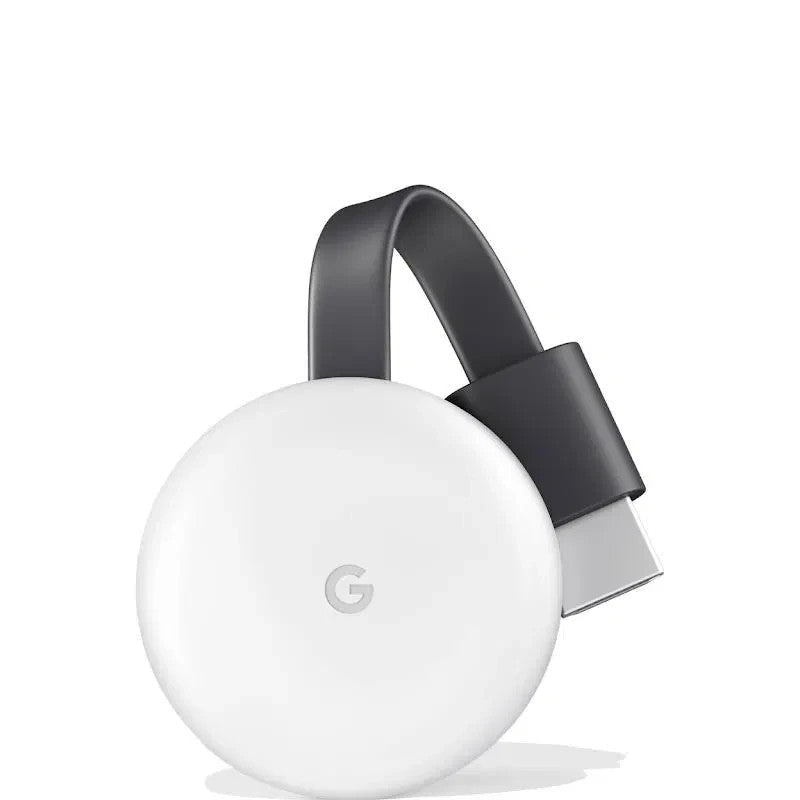Weiße runde Google Chromecast 3. Generation mit flexiblem dunklem HDMI-Kabel