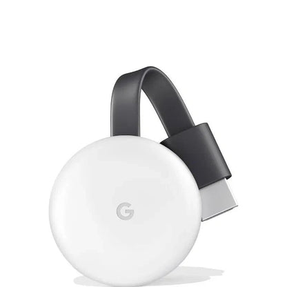 Weiße runde Google Chromecast 3. Generation mit flexiblem dunklem HDMI-Kabel
