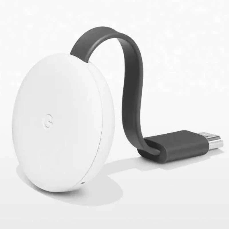 Weiße runde Streaming-Box mit flexiblem USB-C Kabel für Google Chromecast 3. Gen