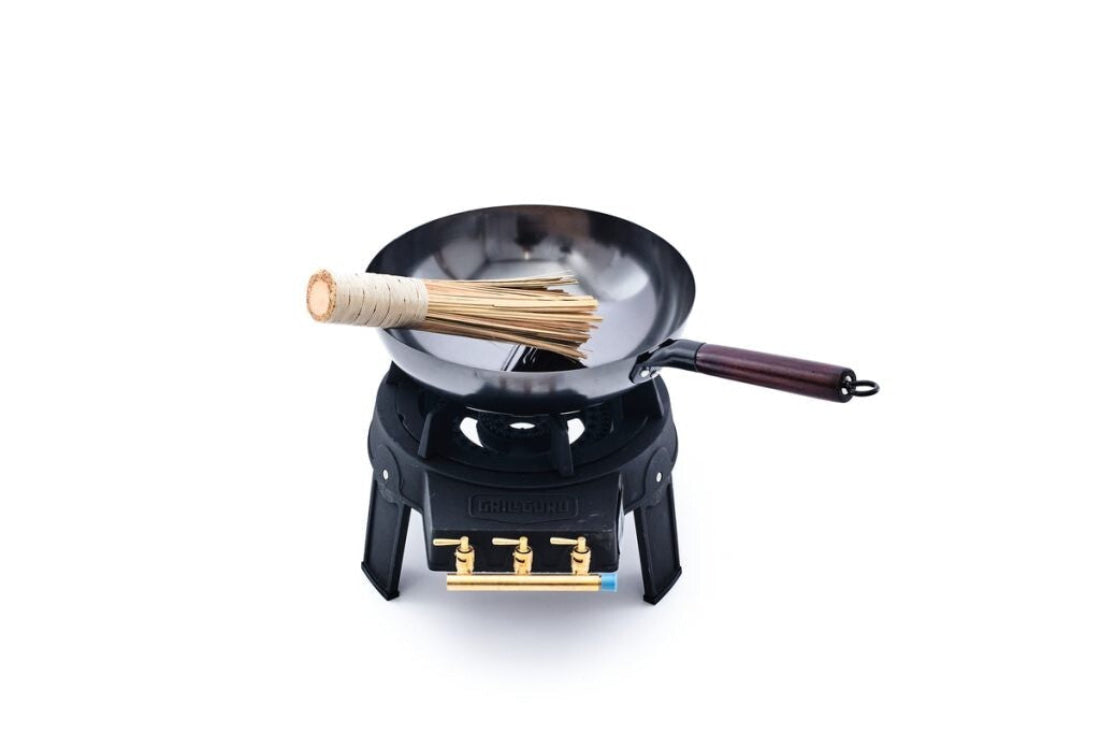 Wok und Brenner Set mit Bambus-Reinigungskamm für Grill Guru Easy Asia Komplett-Set