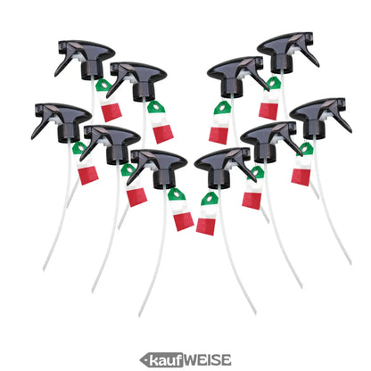 Schwarze Sprühflaschen mit italienischen Fahnenetiketten im Set für Zerstäuber