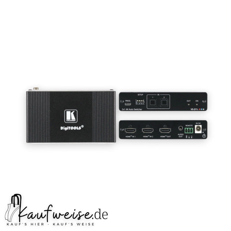 Schwarzer Kramer DigITools 2x1 4K HDMI Umschalter mit Eingängen und Ausgang