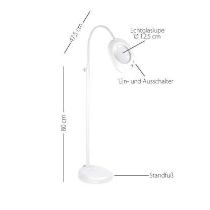 Weiße Lupenbodenlampe mit Maßen für LED-Lupenleuchte 4 in 1 Purelite