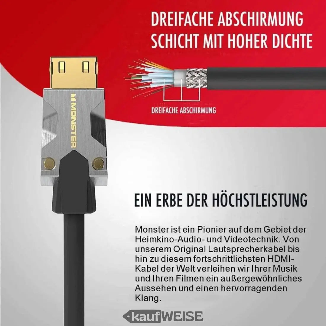 Monster M1000 HDMI Kabel 3m mit Ethernet und 4K HDR10 für optimale Bildqualität