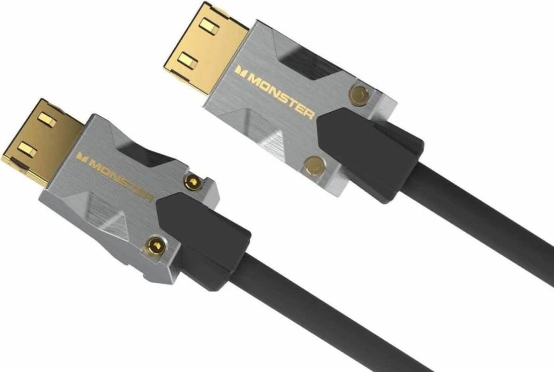 Schwarzes Kabel mit vergoldeten Anschlüssen des Monster M1000 HDMI für 4K HDR10