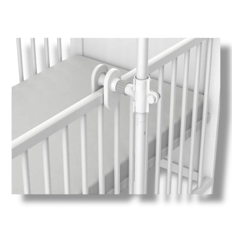 Weiße Babykrippe mit verstellbarem Mobilearm, passend für Motorola Baby VM65X