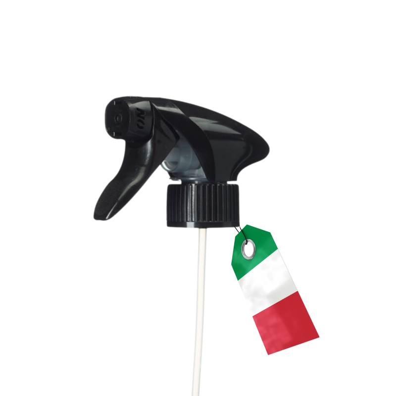 Schwarzer Sprühkopf mit italienischem Flaggenetikett für Flaschen