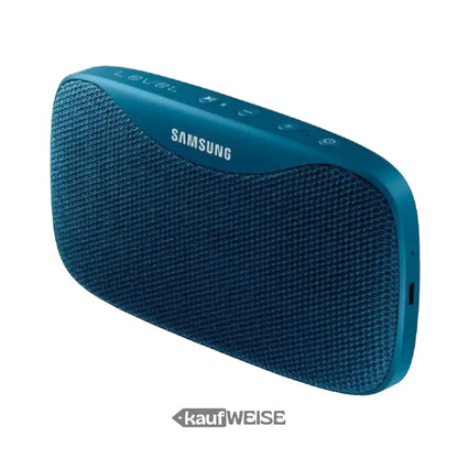 Teal blauer Samsung Level Box Slim Bluetooth Lautsprecher mit geflochtenem Gitter