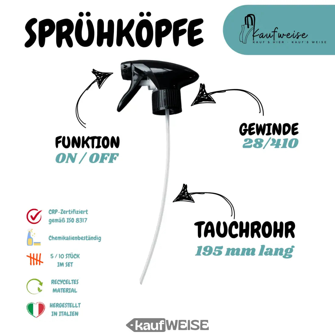 Schwarzer Sprühkopf mit weißem Schlauch im Sprühkopf Set für Haushalt und Garten, kostenloser Versand